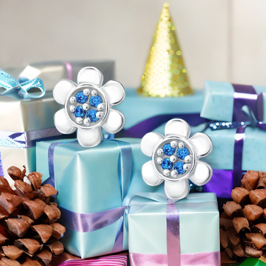 Ohrringe Blume 925 Silber Zirkonia blau klar