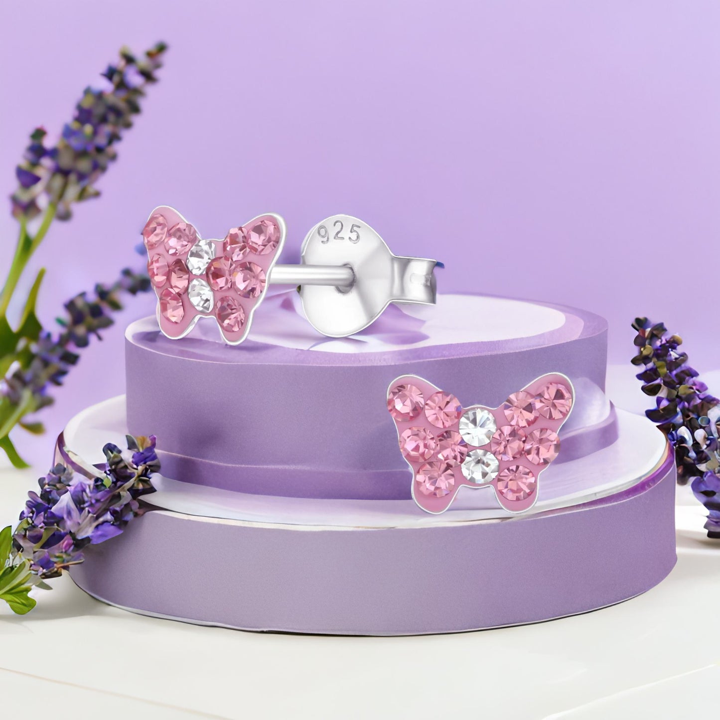 Kinderohrringe rosa Schmetterling 925 Silber aus Kristall