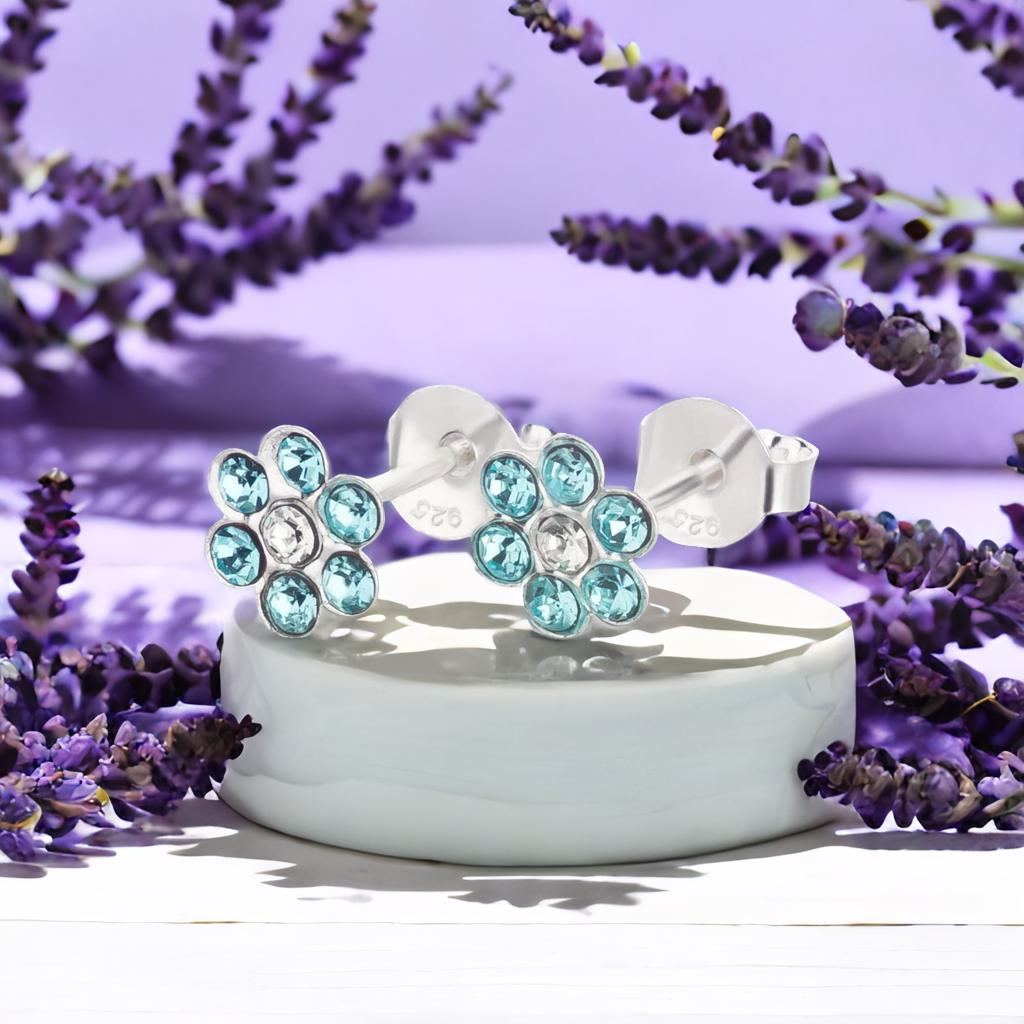Kinderohrringe hellblaue Blume 925 Silber