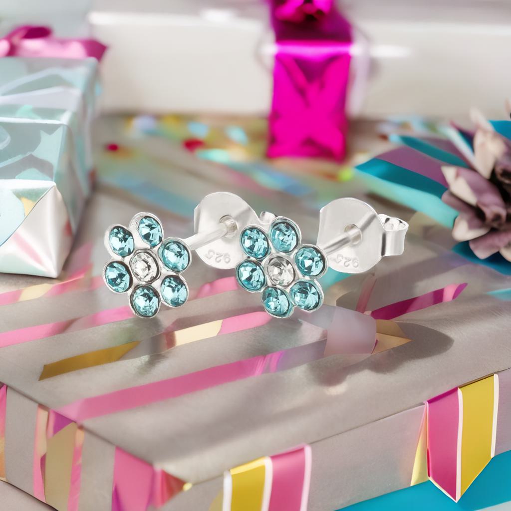 Kinderohrringe hellblaue Blume 925 Silber