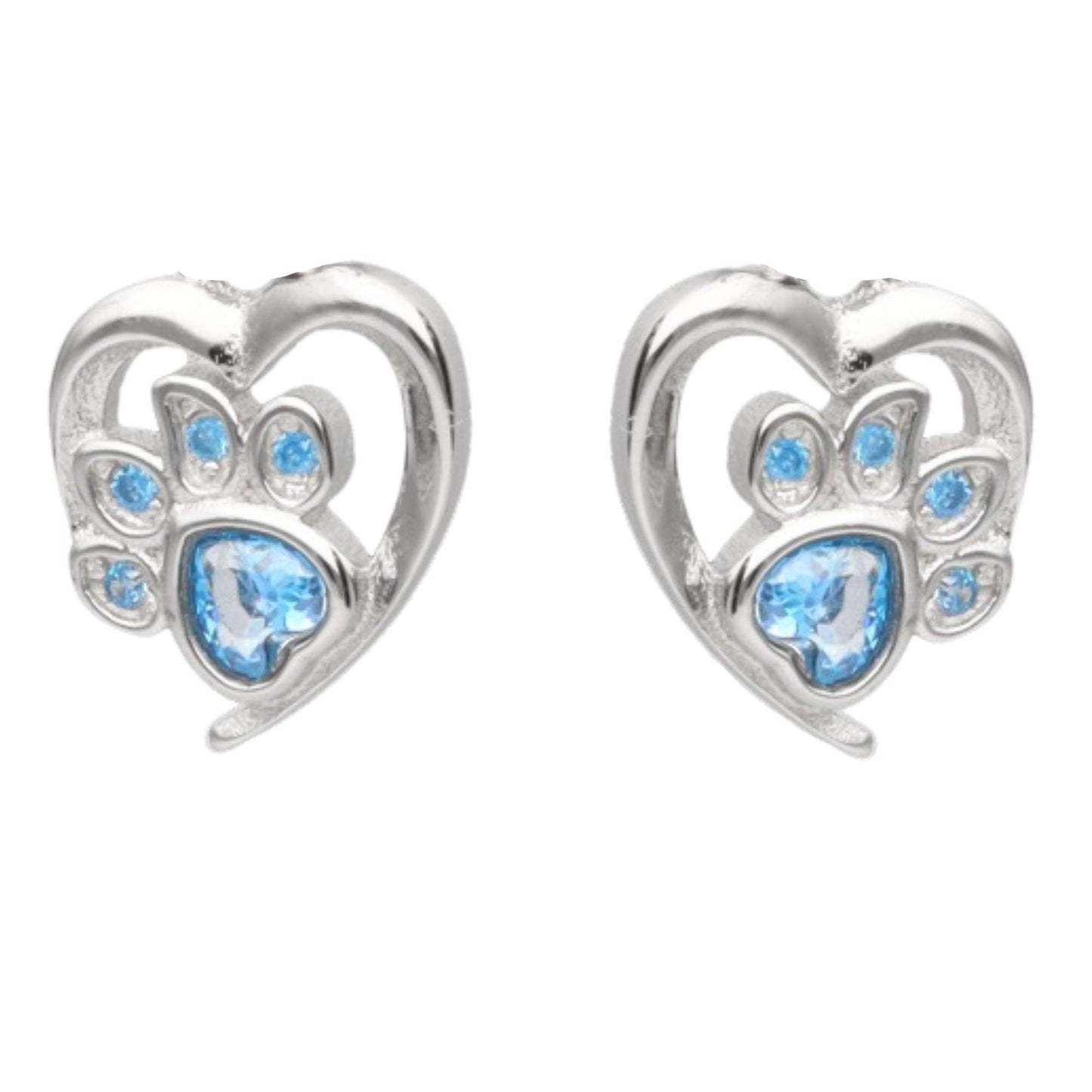 Kinderohrringe Pfote Zirkonia blau 925 Silber