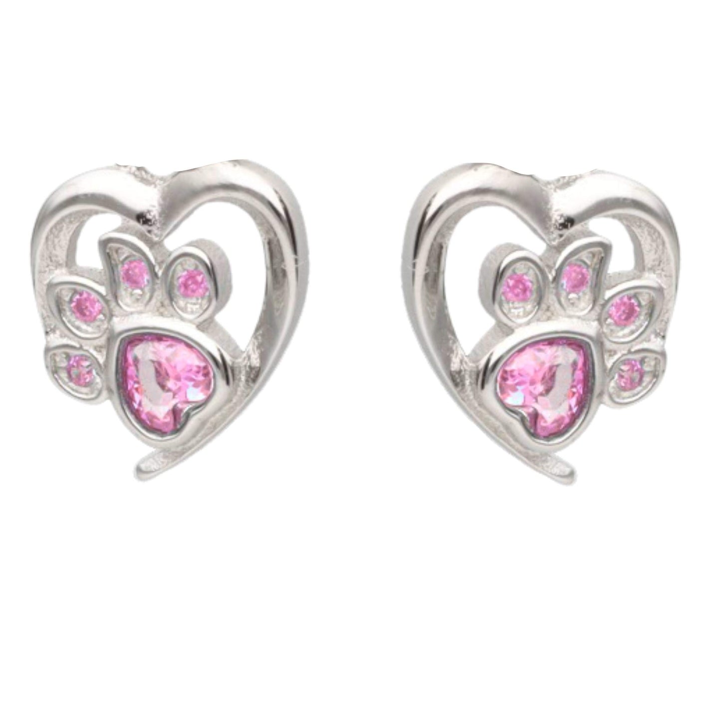 Kinderohrringe Pfote Zirkonia rosa 925 Silber