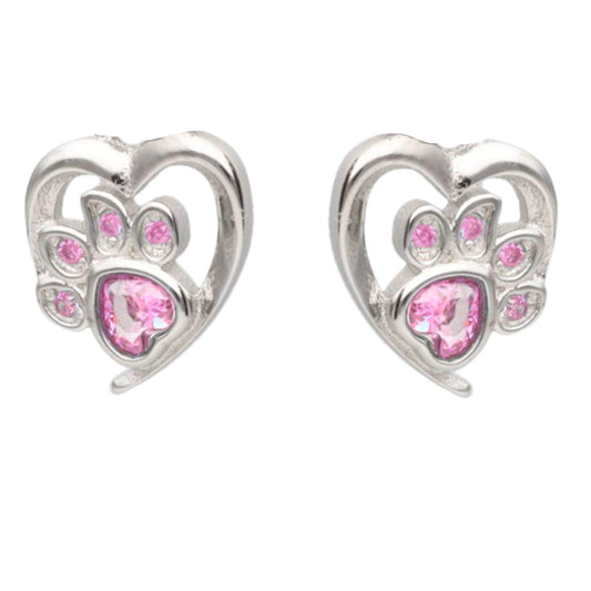 Kinderohrringe Pfote Zirkonia rosa 925 Silber