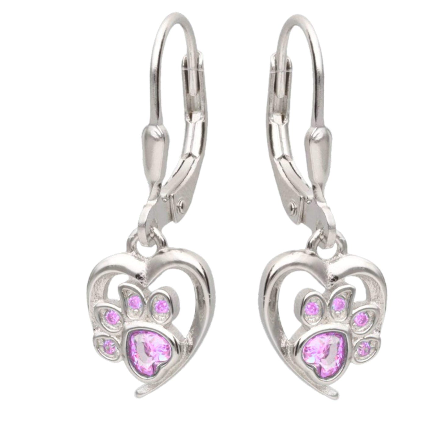Ohrringe Pfote Zirkonia rosa 925 Silber Ohrhänger