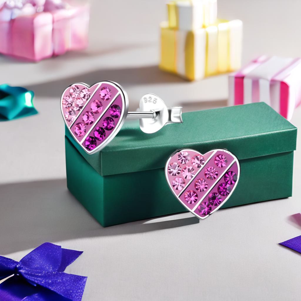 Ohrringe Herz Kristalle 925 Silber beerenpink