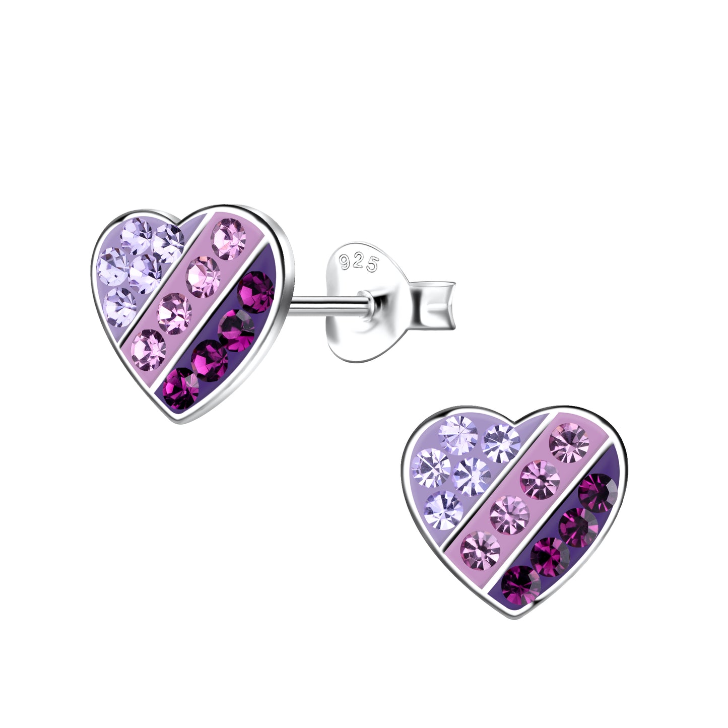 Kinderohrringe Herz 925 Silber blaue rosa Kristalle