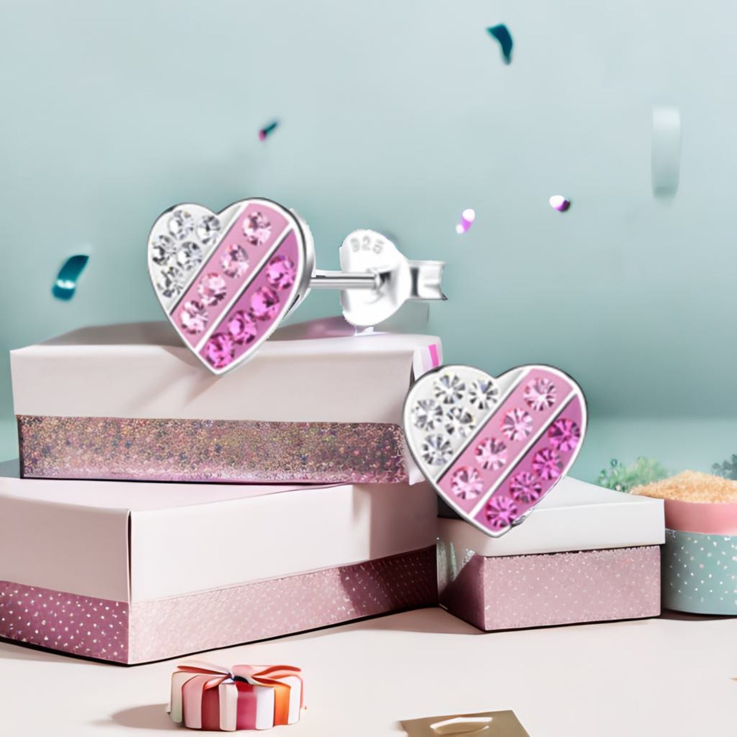 Ohrringe Herz Kristalle 925 Silber pinkklar