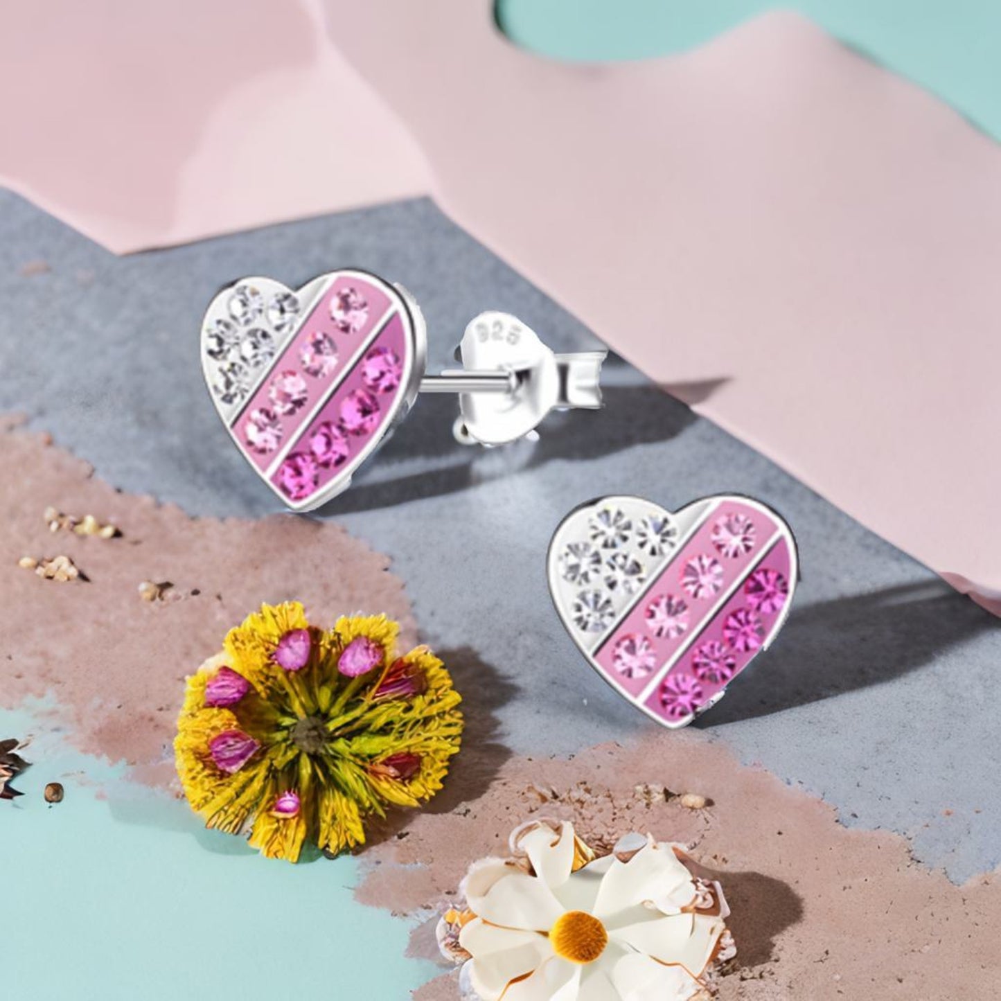 Ohrringe Herz Kristalle 925 Silber pinkklar