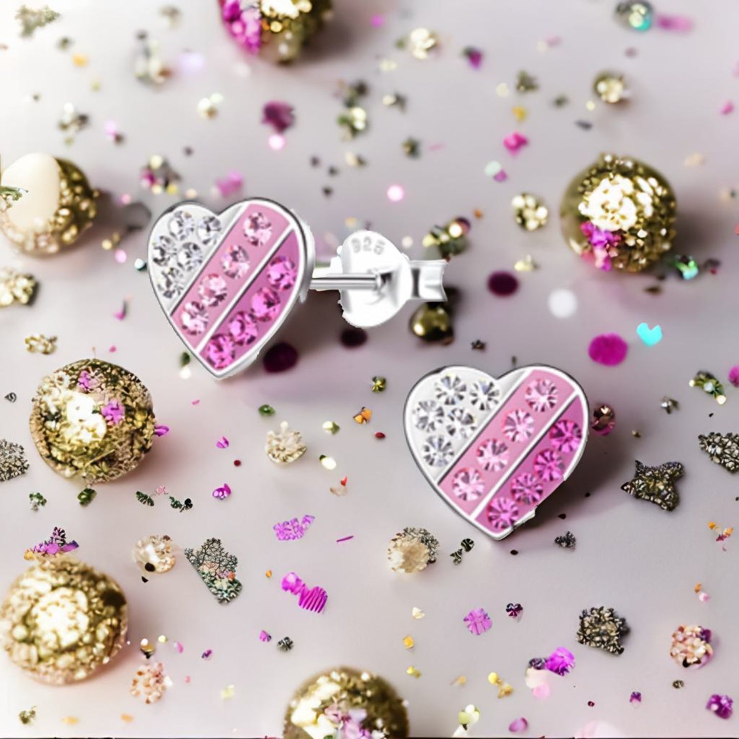Ohrringe Herz Kristalle 925 Silber pinkklar