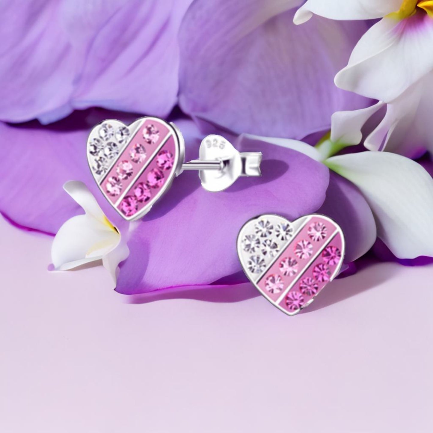Ohrringe Herz Kristalle 925 Silber pinkklar