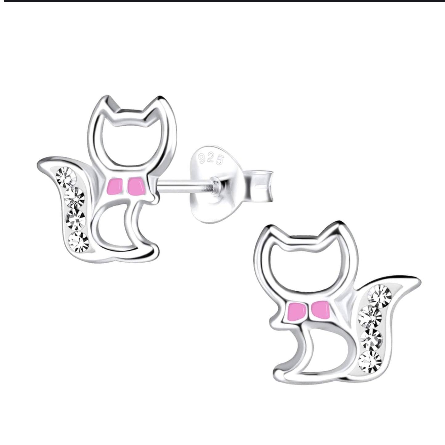 Ohrringe Katze pinke Schleife 925 Silber