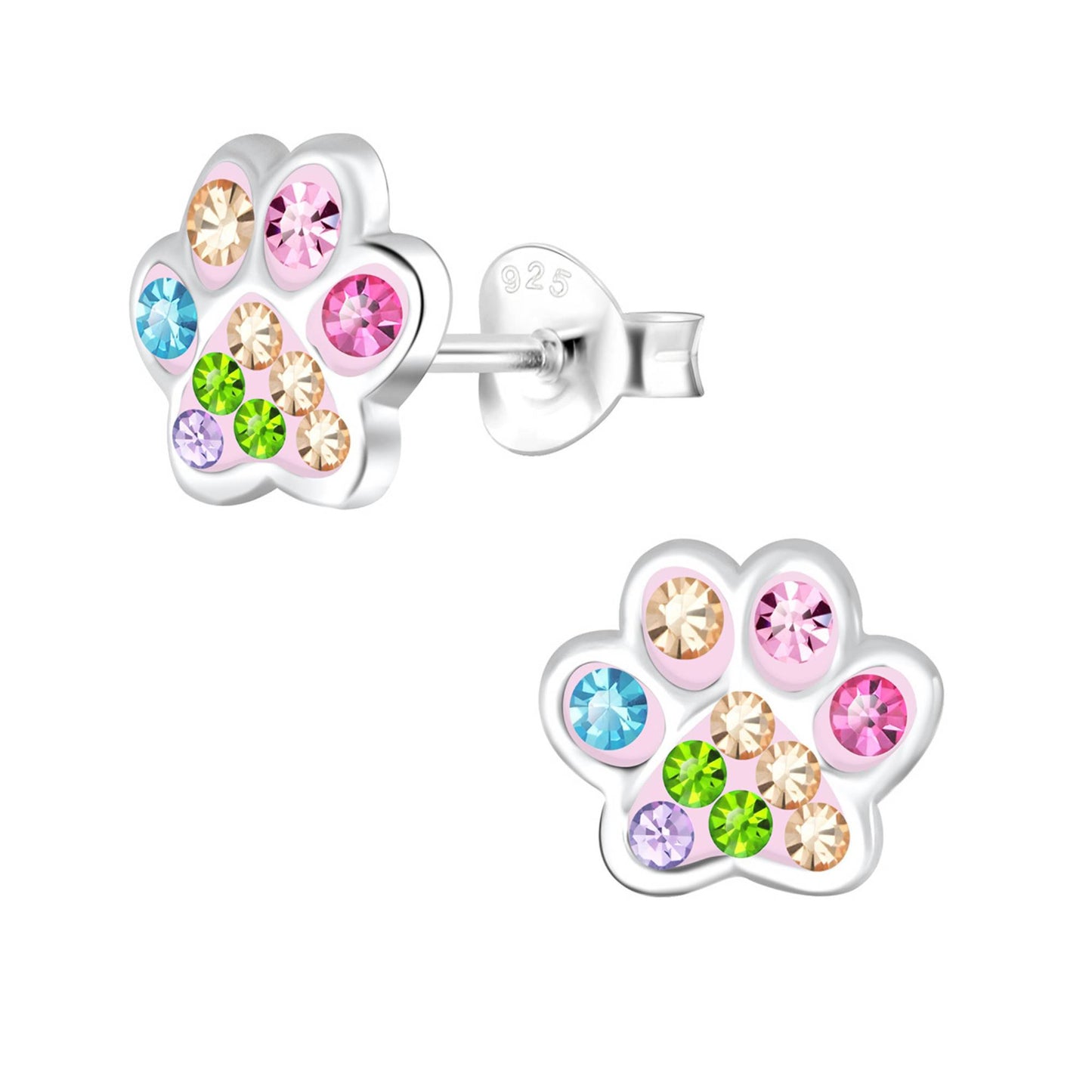 Kinderohrringe Ohrstecker Pfote Regenbogen 925 Silber