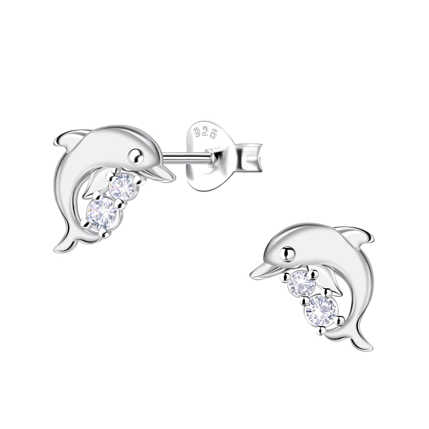 Kinder Ohrringe Delfin 925 Silber Zirkonia Klar