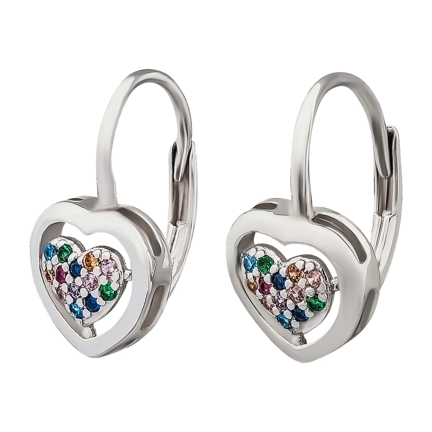Ohrringe Ohrhänger Herz 925 Silber bunte Zirkonia