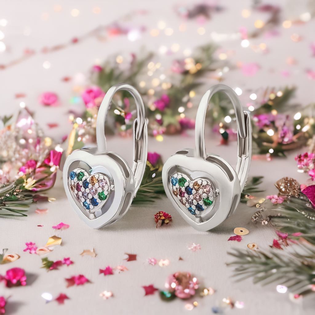Ohrringe Ohrhänger Herz 925 Silber bunte Zirkonia