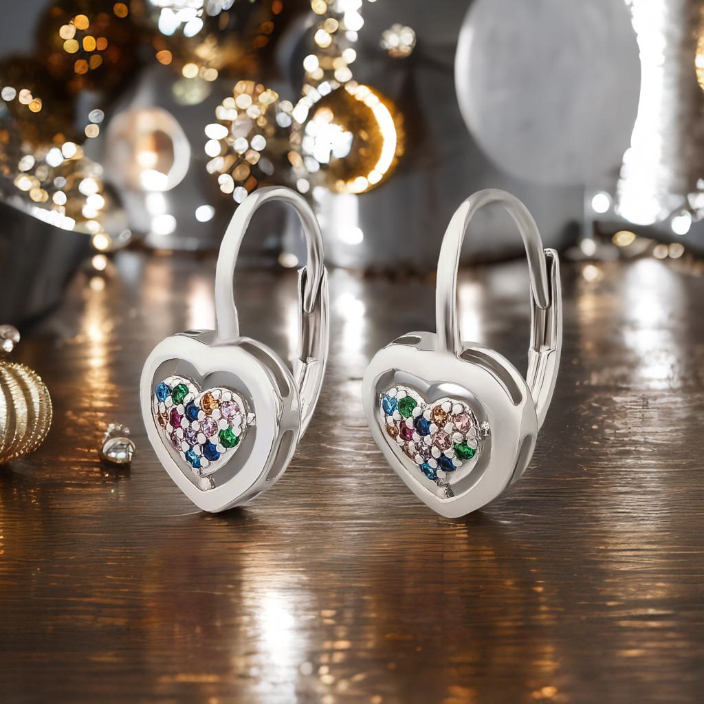 Ohrringe Ohrhänger Herz 925 Silber bunte Zirkonia