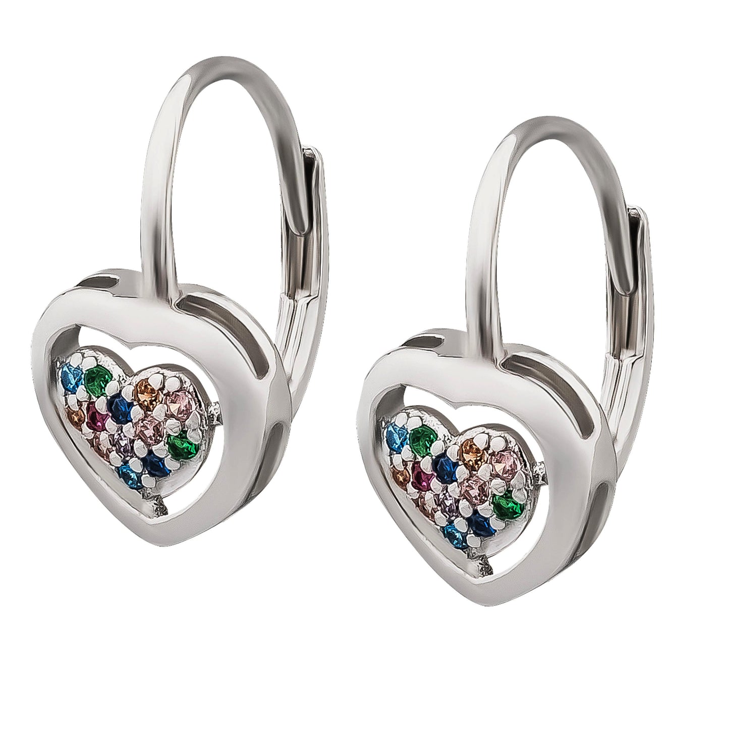 Ohrringe Ohrhänger Herz 925 Silber bunte Zirkonia
