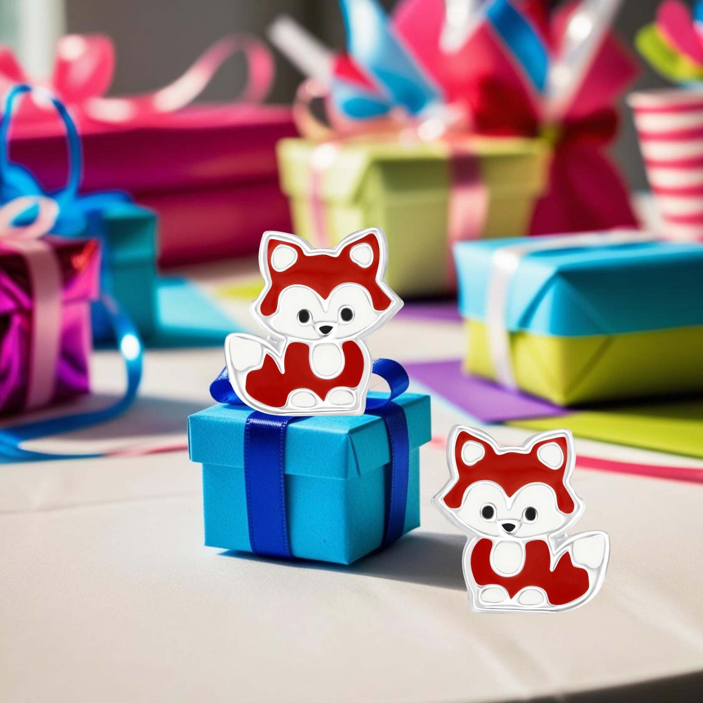 Kinder Ohrringe roter Fuchs 925 Silber