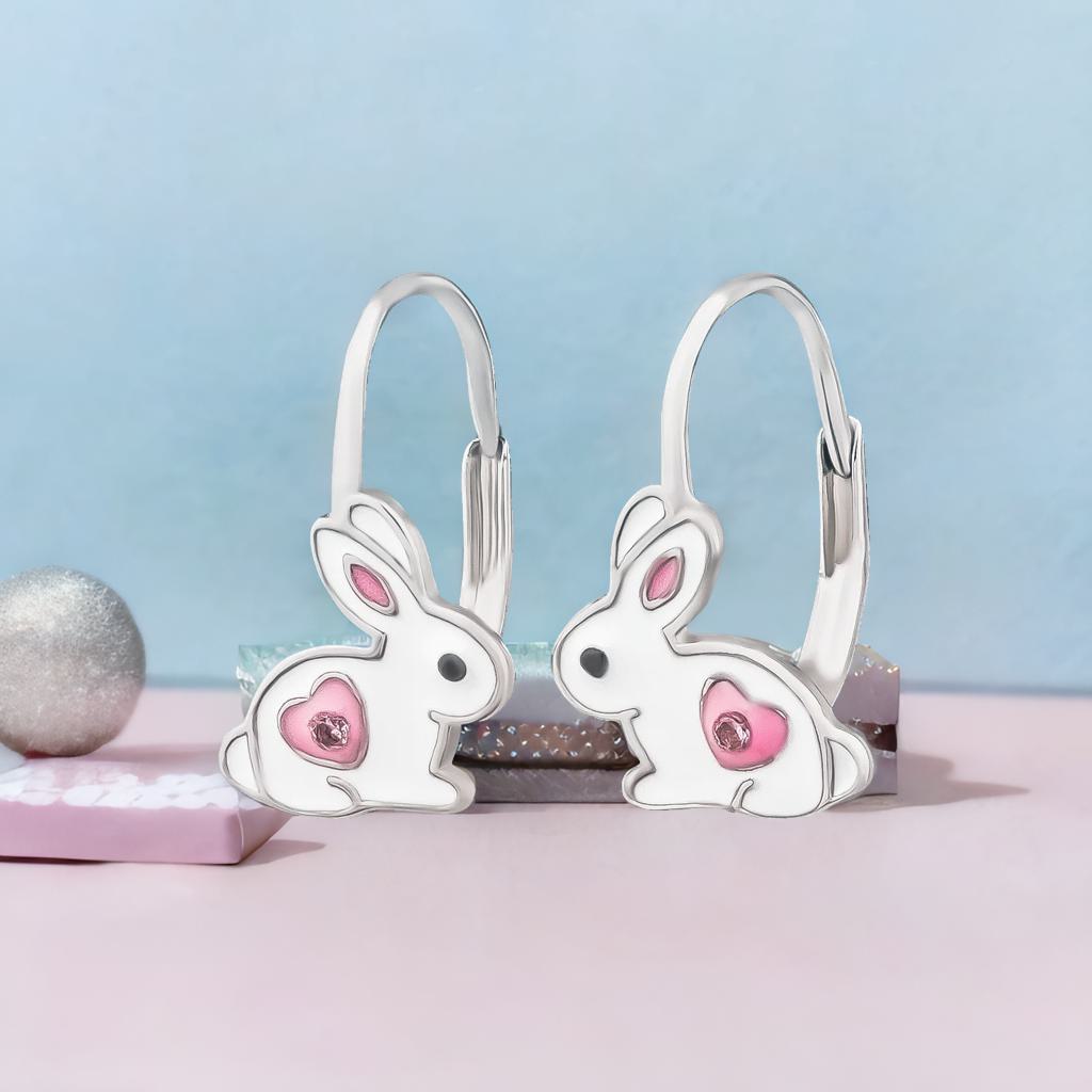 Kinderohrringe Hase rosa Herz 925 Silber