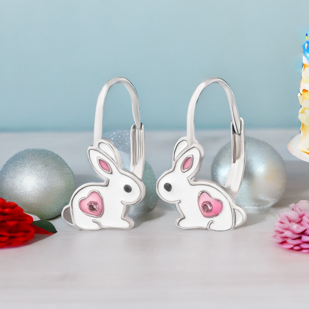 Kinderohrringe Hase rosa Herz 925 Silber