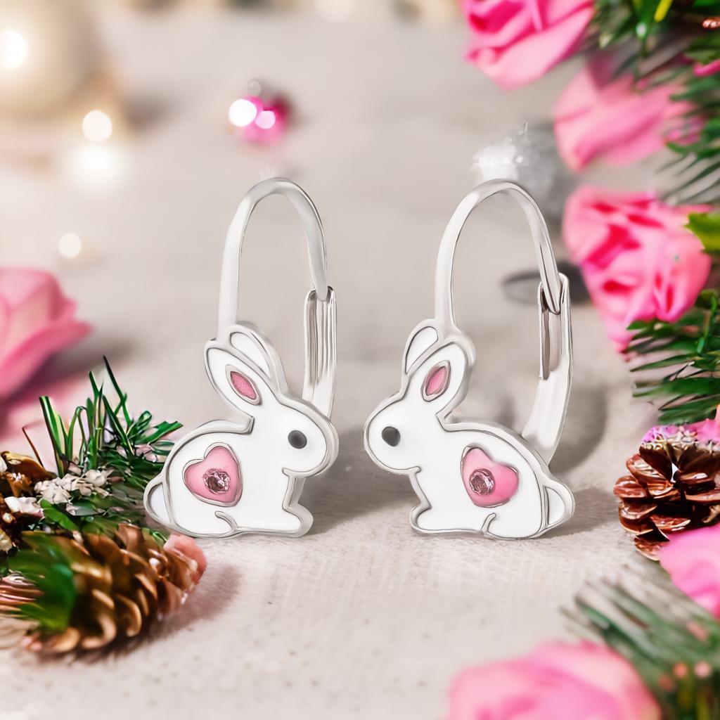 Kinderohrringe Hase rosa Herz 925 Silber