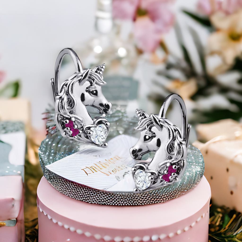 Kinderohrringe Einhorn Herz Zirkonia 925 Silber