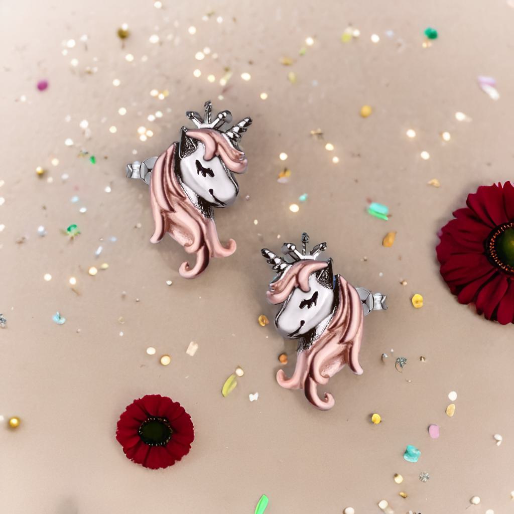 Kinder Ohrringe Einhorn 925 Silber Mähne Rosegold