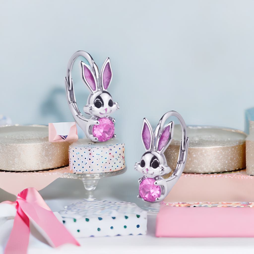 Kinderohrringe pinker Hase 925 Silber Zirkonia