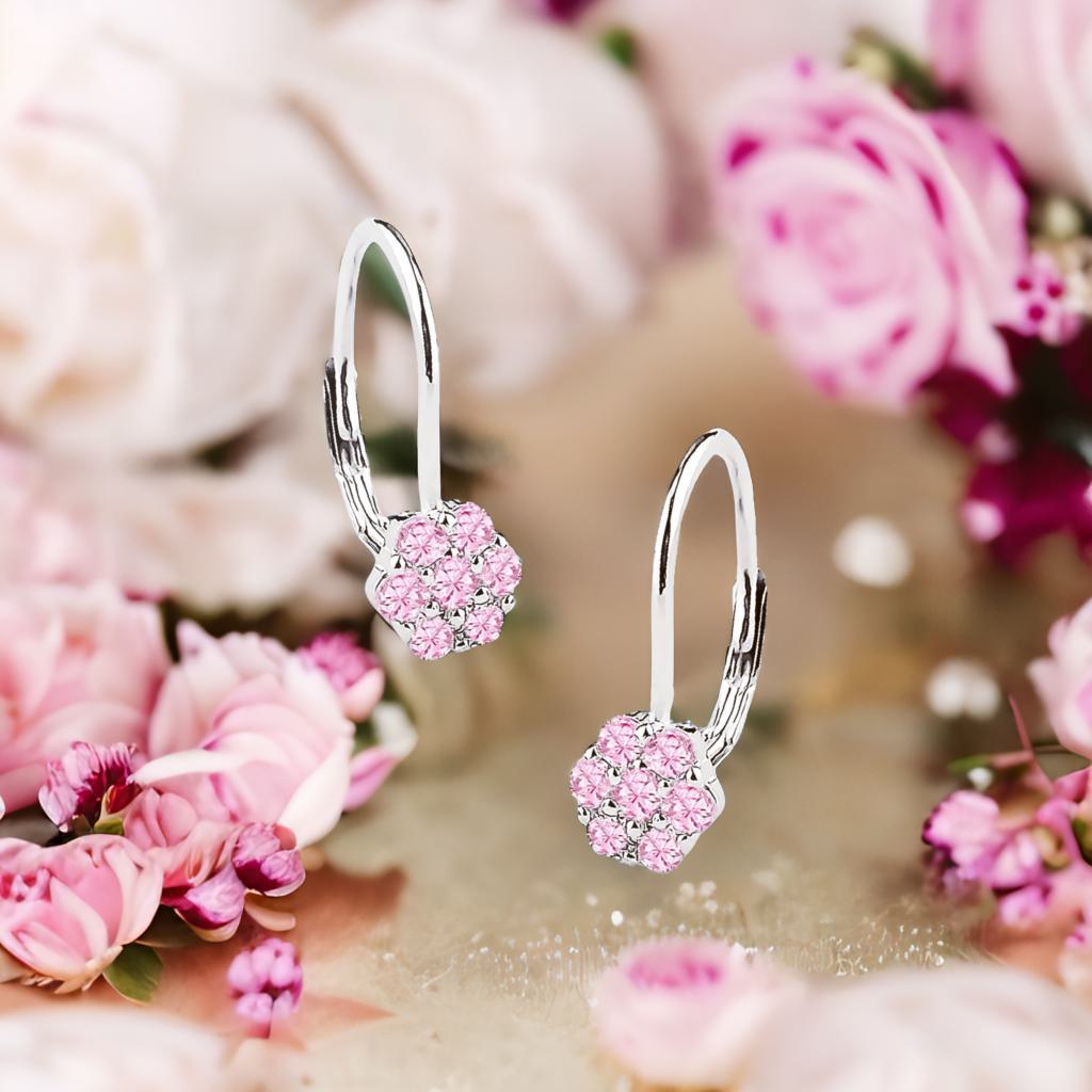 Kinderohrringe pinke Blume Zirkonia 925 Silber