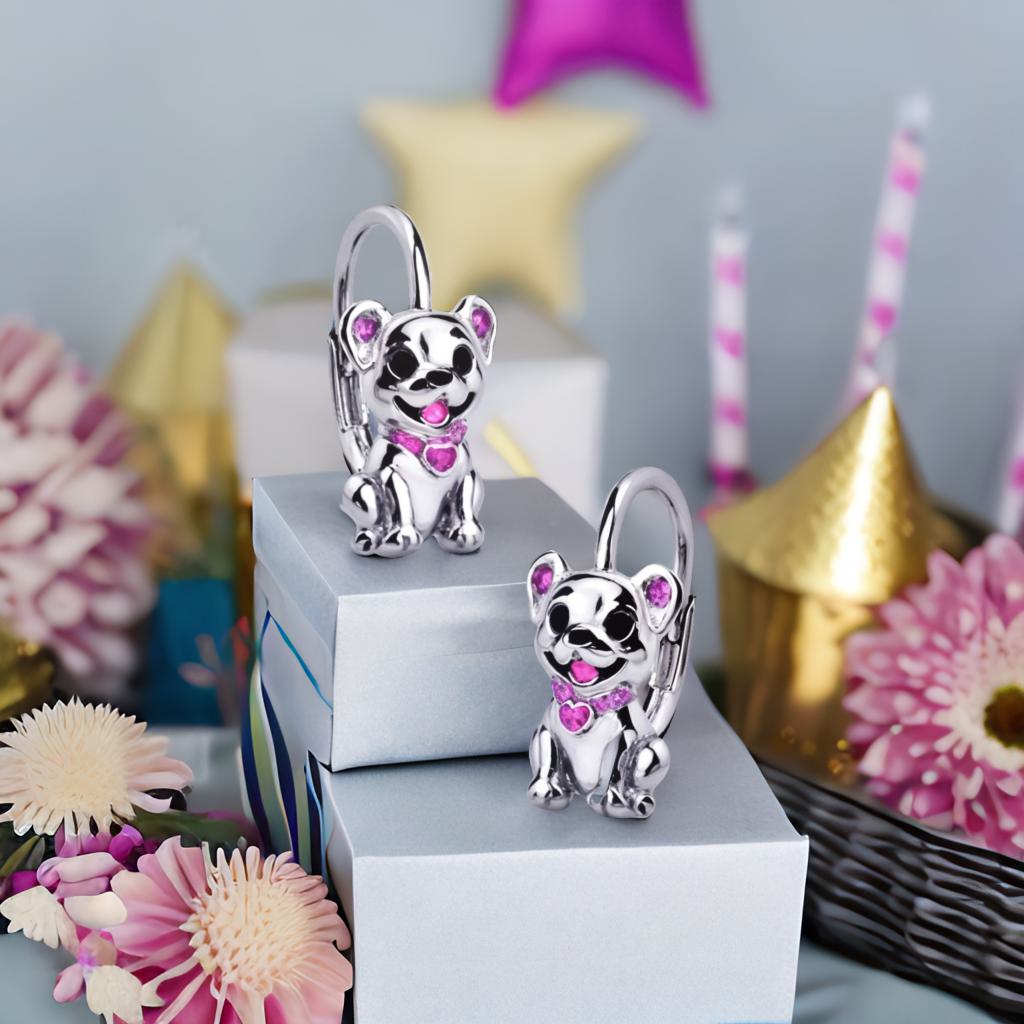 Kinderohrringe Hund pinker Zirkoniastein 925 Silber