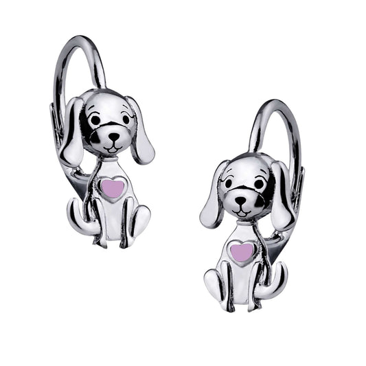 Kinderohrringe Hund rosa Herz 925 Silber