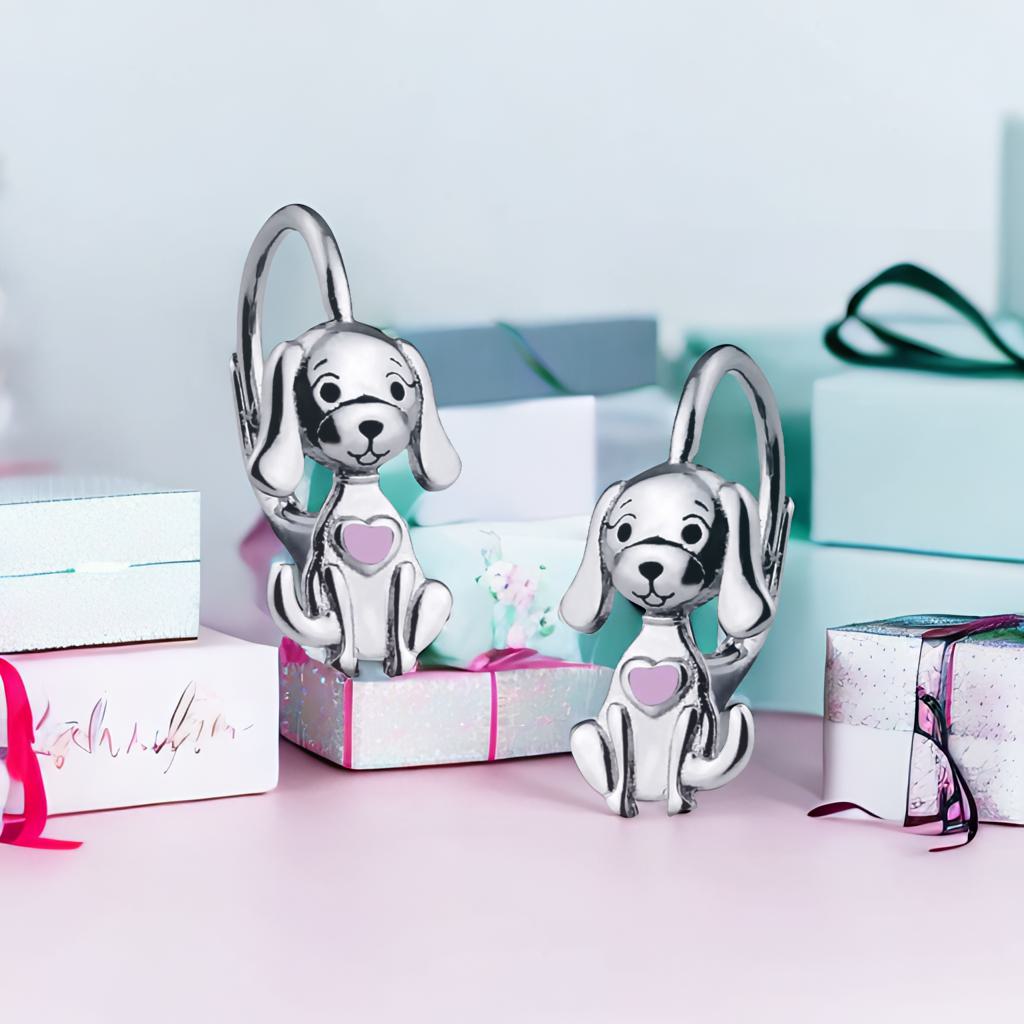 Kinderohrringe Hund rosa Herz 925 Silber