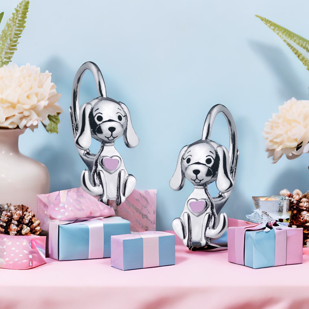Kinderohrringe Hund rosa Herz 925 Silber