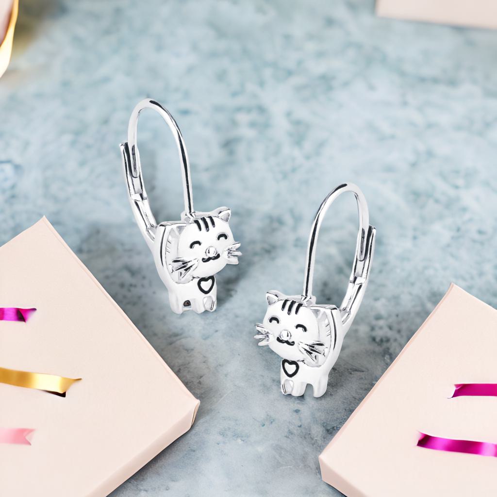 Kinderohrringe funny Katze 925 Silber