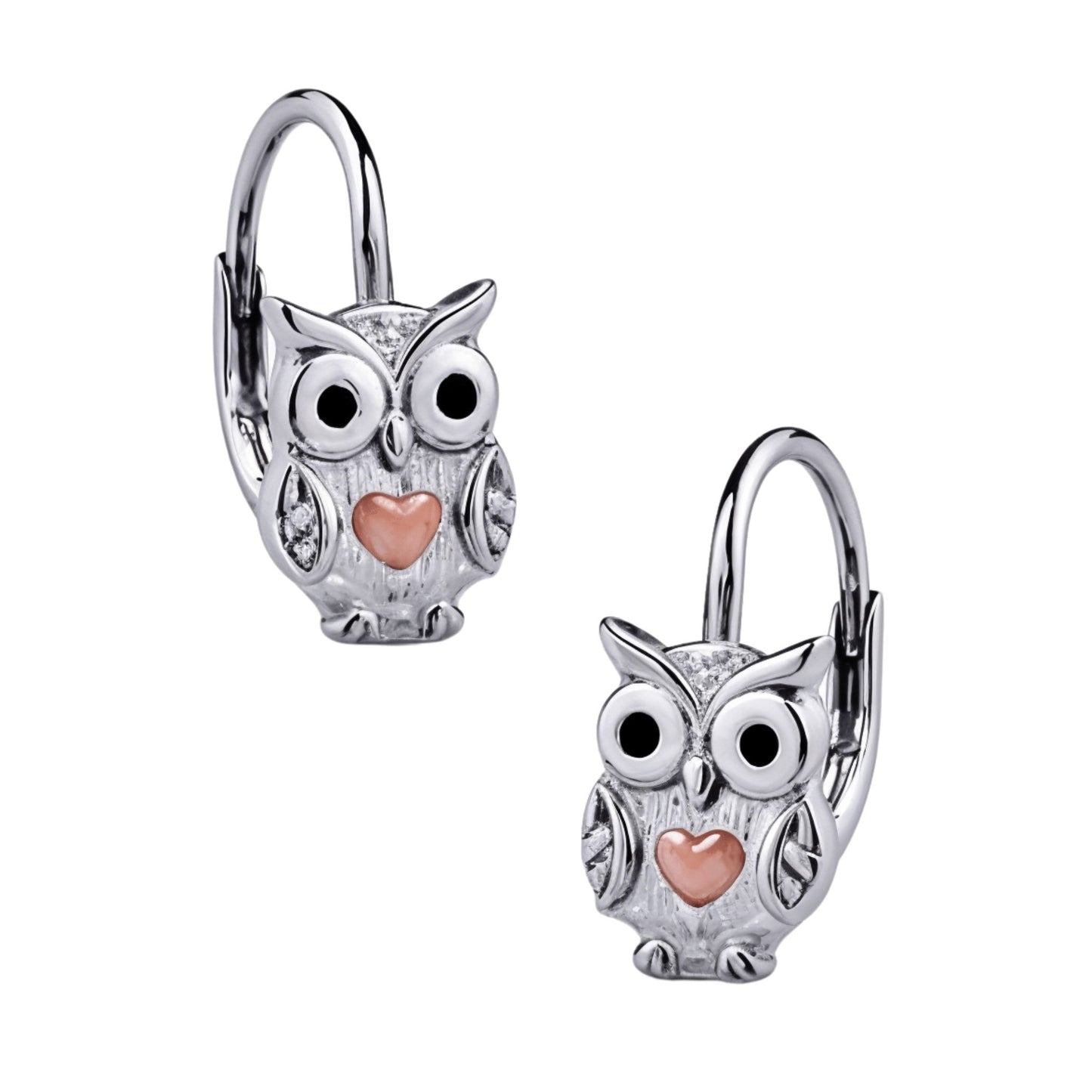 Kinderohrringe Eule Herz rosegold 925 Silber