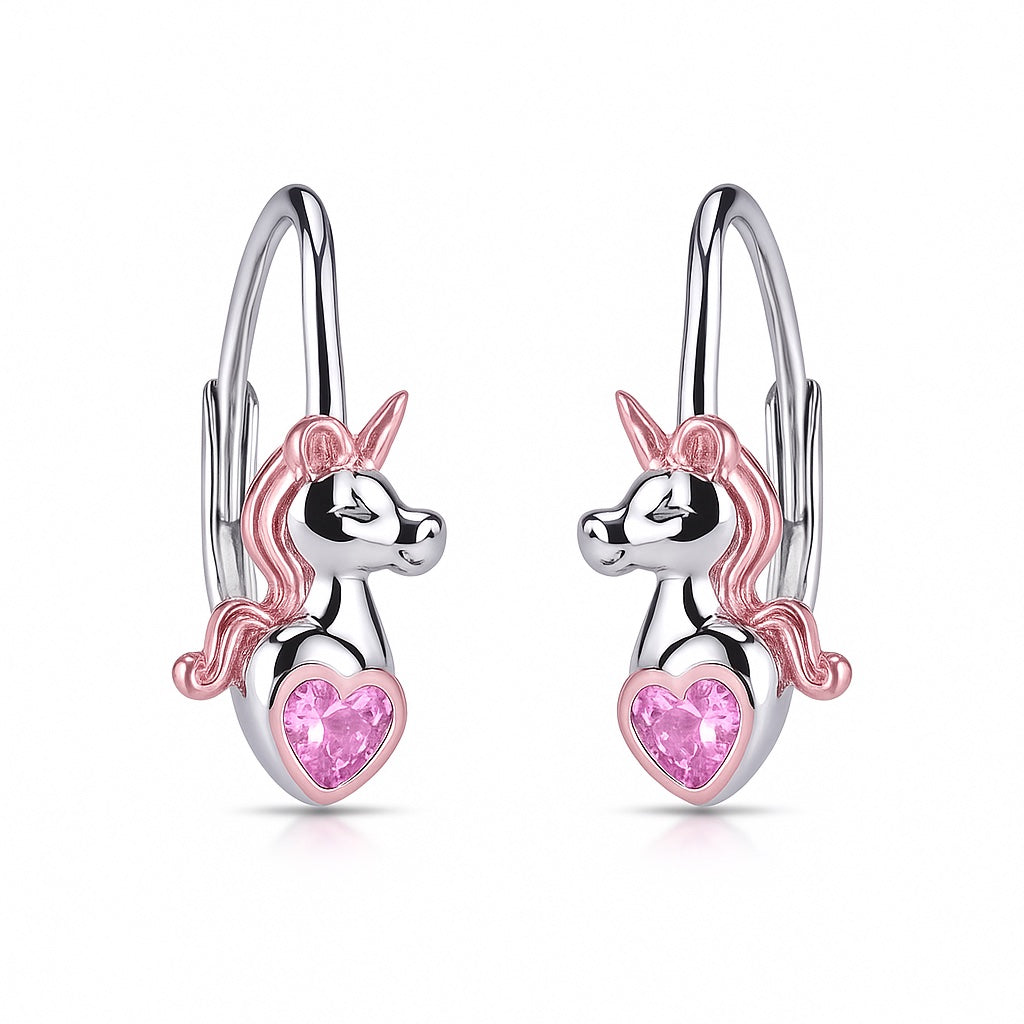 Kinderohrringe Einhorn Herz Zirkonia 925 Silber