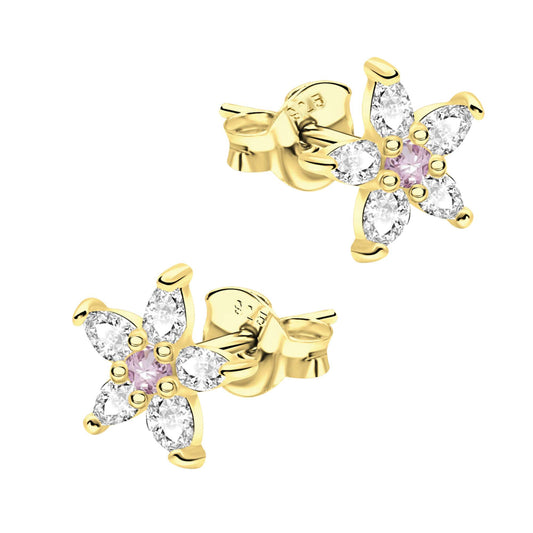 Ohrringe Blume Zirkonia 925 Silber vergoldet