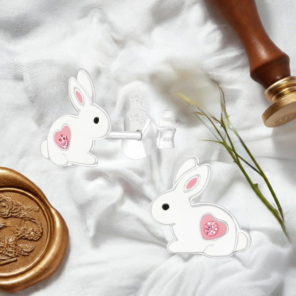 Kinder Ohrringe weisser Hase Herz 925 Silber