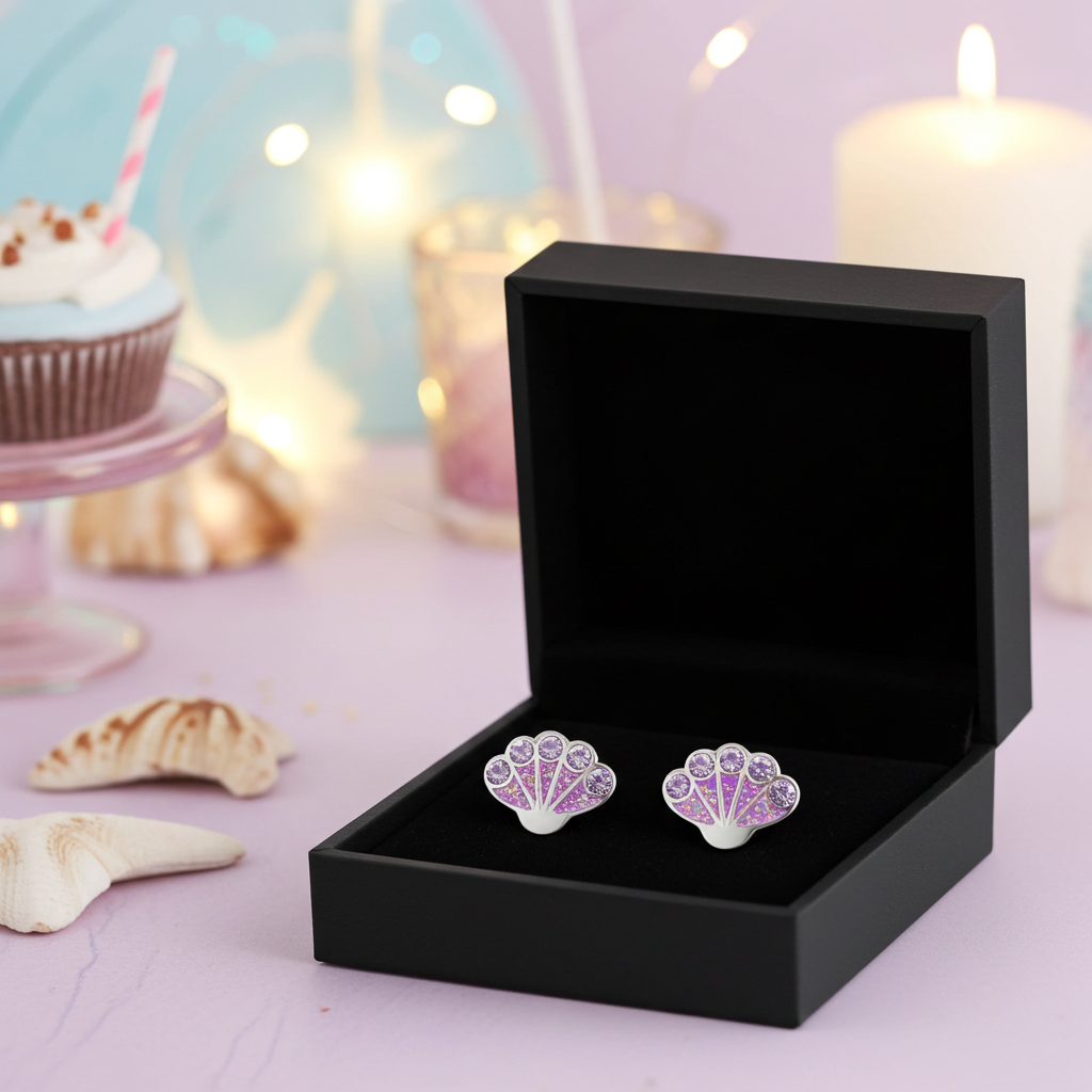 Kinder Ohrringe lila Muschel 925 Silber