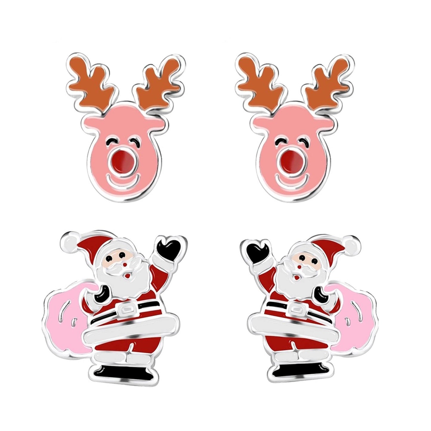 Ohrstecker Set Nikolaus + funny Rentier 925 Silber
