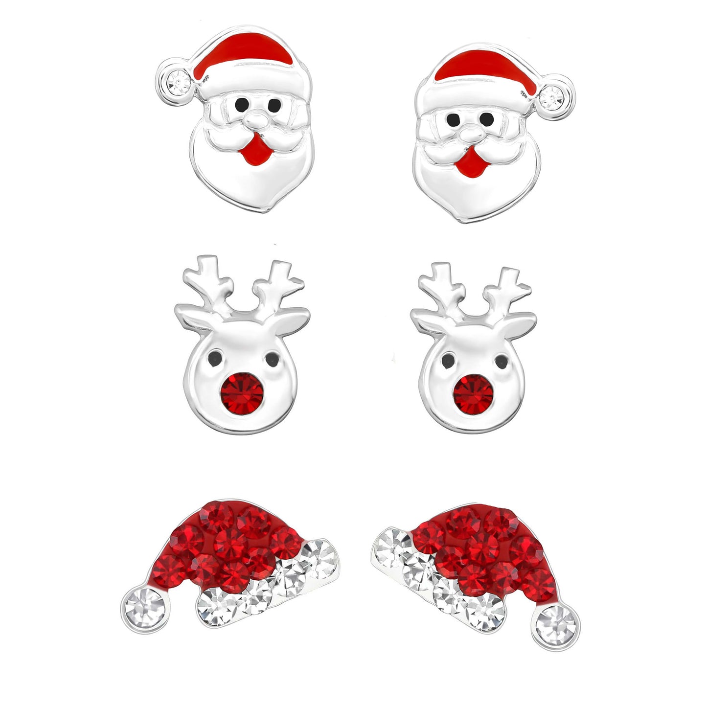 3 x Ohrstecker Set Weihnachten + Nikolaus 925 Silber