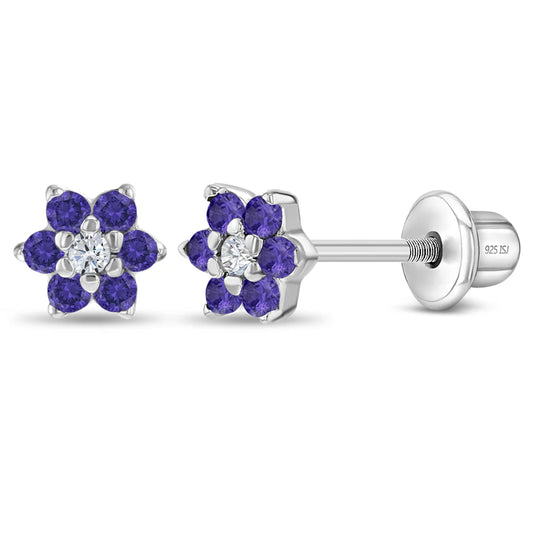 Ohrringe Blume Zirkonia lila 5 mm 925 Silber Schraubverschluss