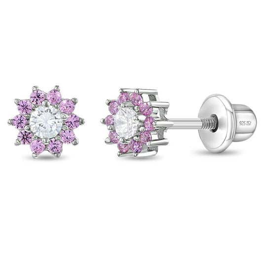 Ohrringe Blume 925 Silber Zirkonia 7 mm Schraubverschluss