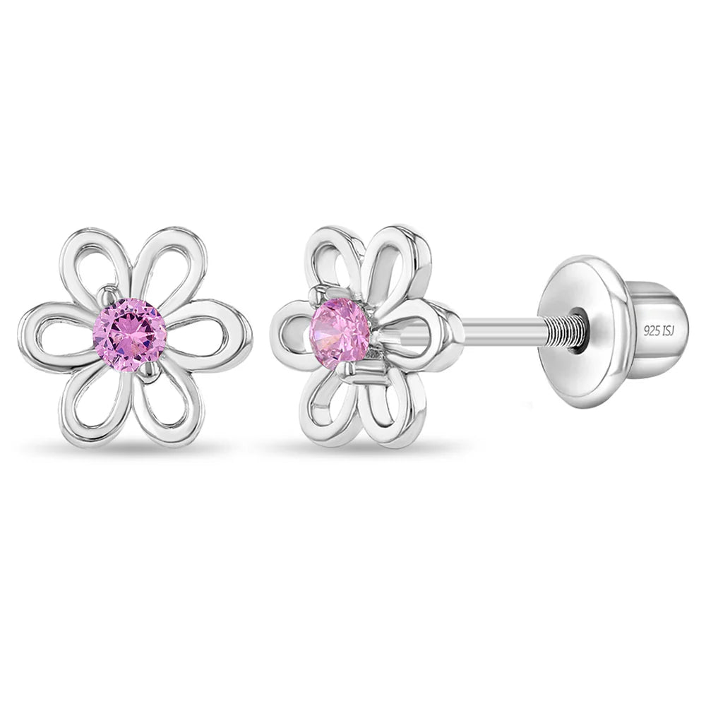 Ohrringe Blume Zirkonia 7 mm 925 Silber Schraubverschluss