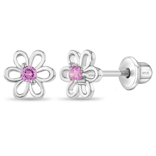 Ohrringe Blume Zirkonia 7 mm 925 Silber Schraubverschluss