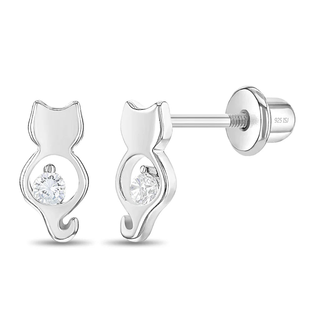 Ohrringe Katze Zirkonia 925 Silber Schraubverschluss
