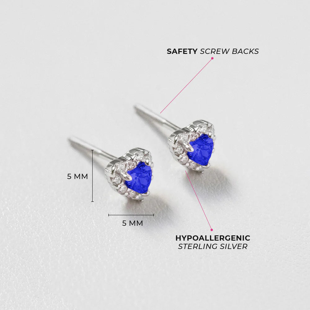 Ohrringe Herz Zirkonia blau 5x5 mm 925 Silber Schraubverschluss