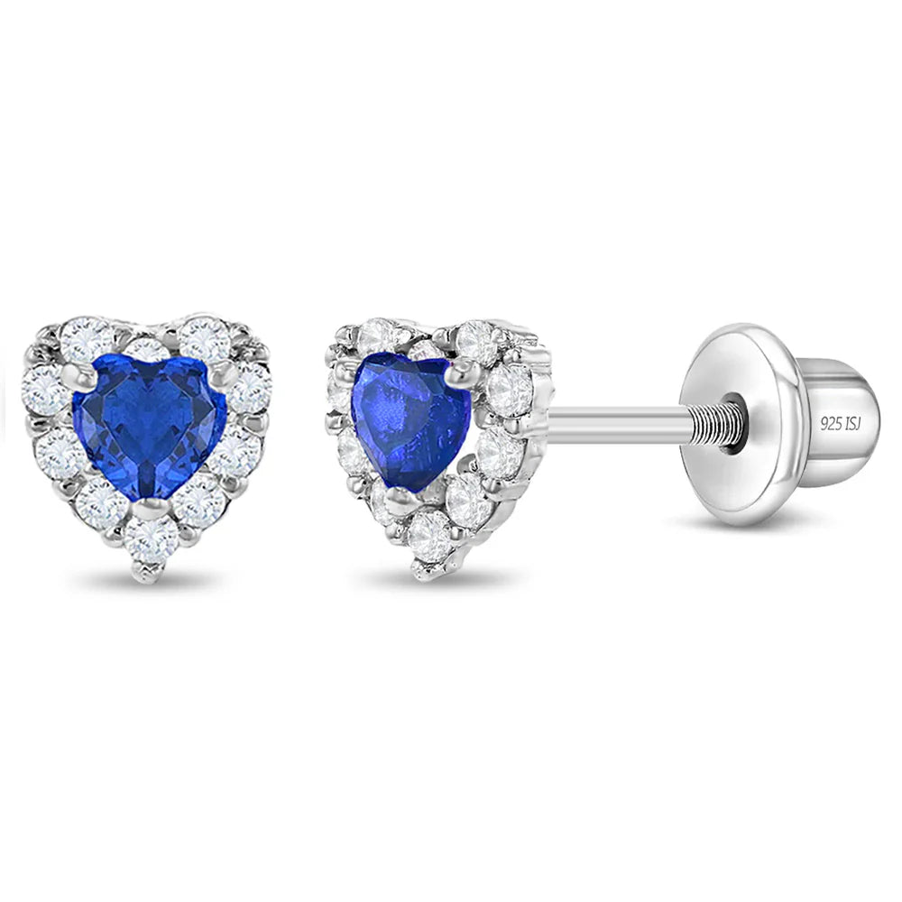 Ohrringe Herz Zirkonia blau 5x5 mm 925 Silber Schraubverschluss