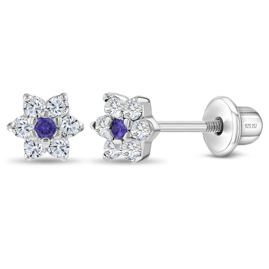 Ohrringe Blume Zirkonia Lila 925 Silber Sicherheitsverschluss
