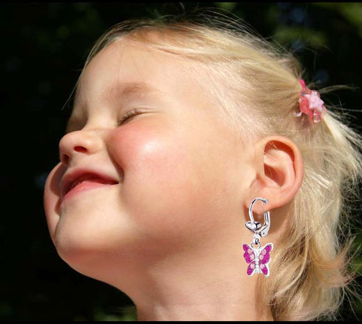 Mädchen Kinderohrringe Schmetterlink pink 925 Silber